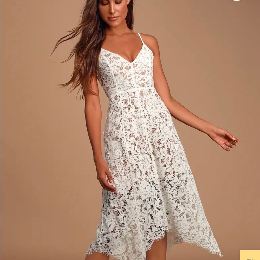 Lulus White Lace Midi Dress - Size S